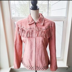 Roper Pink Coral Leather Suede Fringe Jacket | M